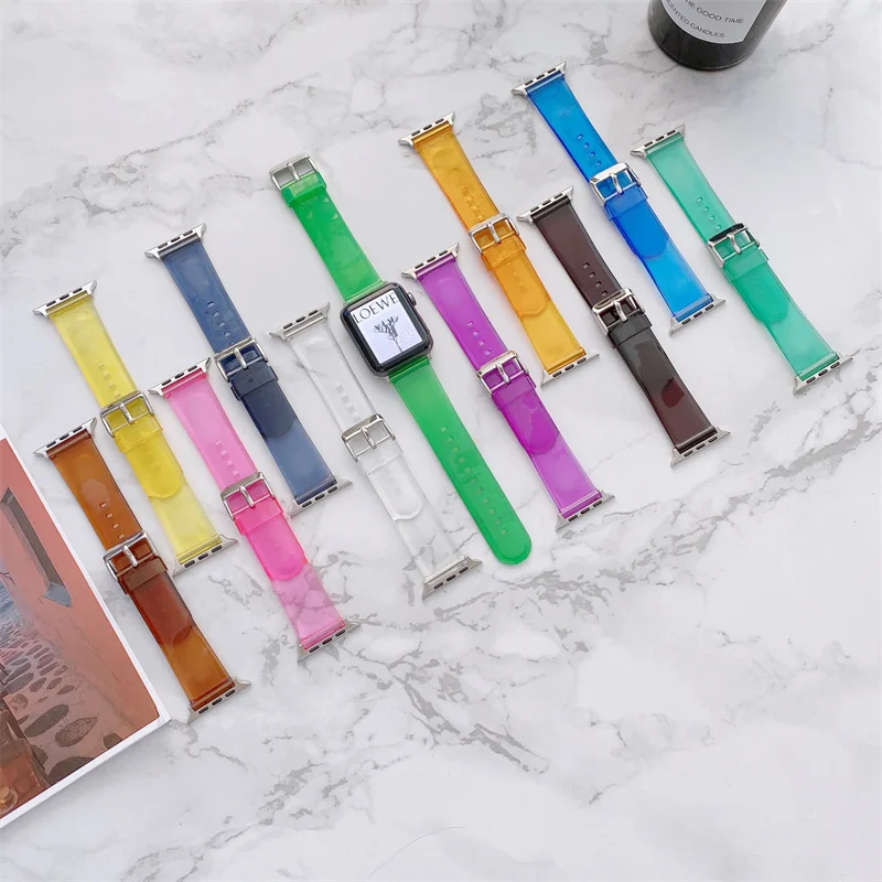 

Candy Colors Soft Clear TPU Watch Strap for Apple Watch Band iWatch 7 41mm 45mm 38mm 42mm 40mm 44mm Watchband Rubber Wristband