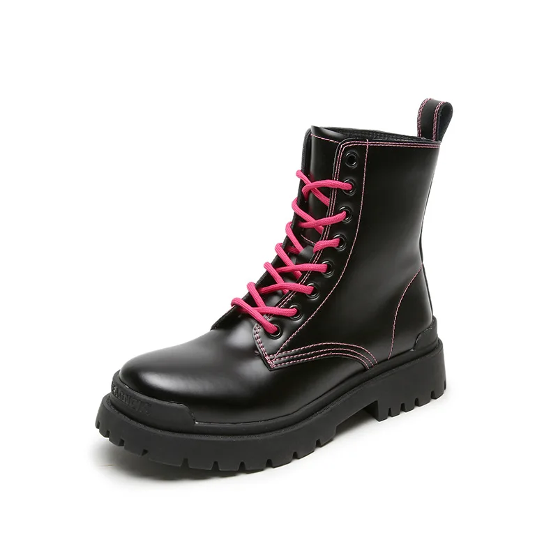 

A Thick Dr. Martens Boots Female2020New Style for Autumn and Winter Leather Casual British Style Knight Boots Middle Tube Color, Black