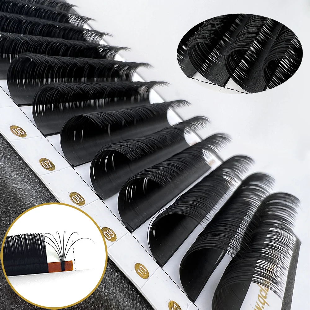 

Own logo professional silk easy fan eye lash extensions easy fan trays faux mink russian volume eyelash extensions foil back, Natural black