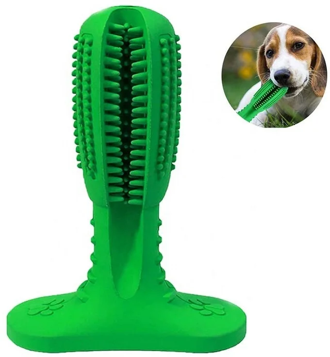 

New Bone Shaped Cleaning Teeth Dog Toy Pet Silicone Toothbrush Chew Toys, Green/blue or customized color