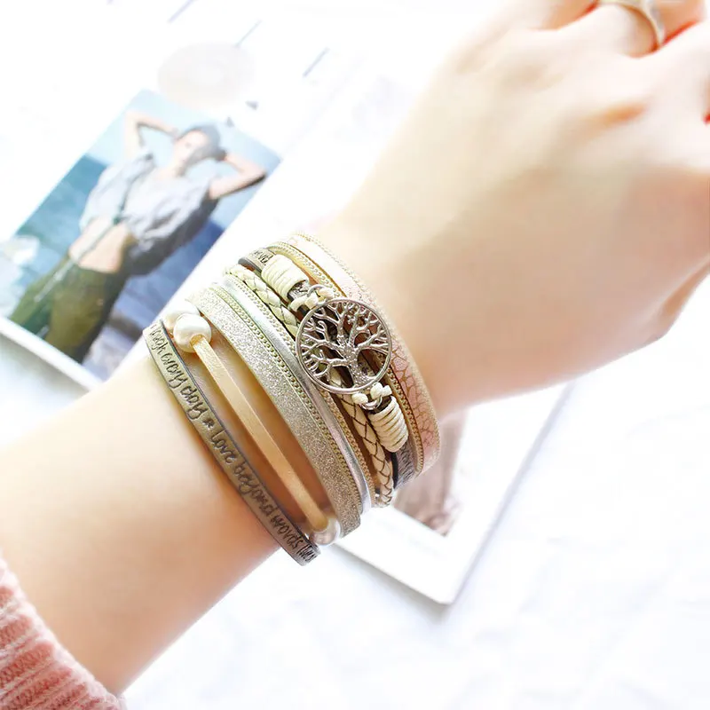 

Hot Sell Inspirational Tree of Life Leather Bracelets for Women Christmas Birthday Gifts For Girls, Brown