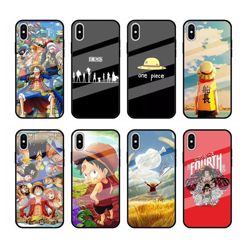 

Hot sale Japan Anime One Piece Luffy pirate captain tempered glass phone cover for iPhone 11 12 Pro max