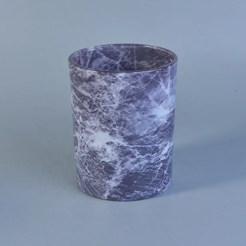 Purple Marble Pattern Water Transfer Candle Jar Glass
