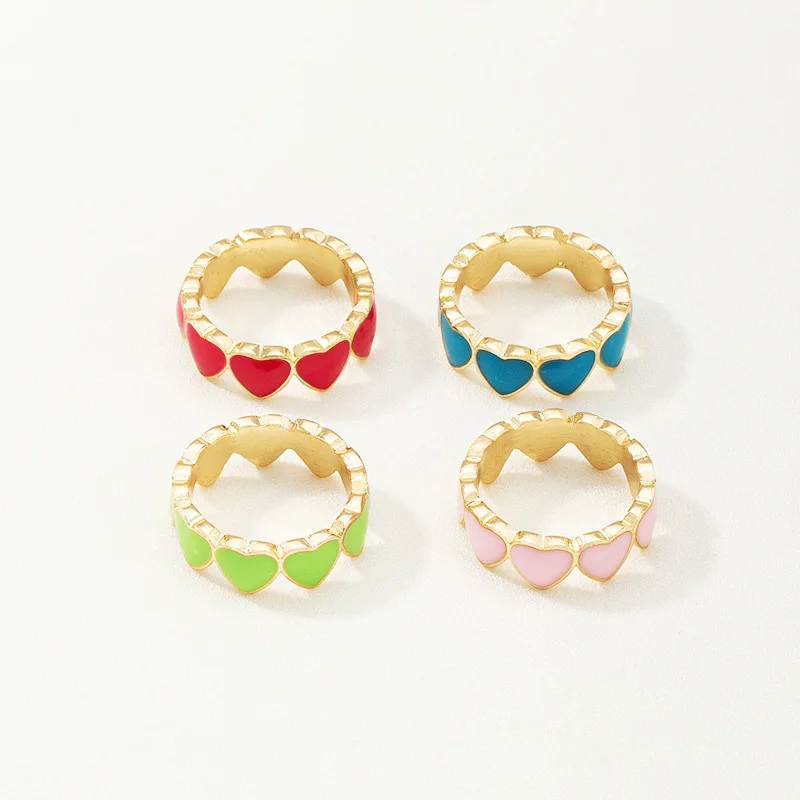 

OUYE 2021 Fashion gold heart rings Wholesale cute jewelry summer heart shape ring for women rings fashion, Colorful