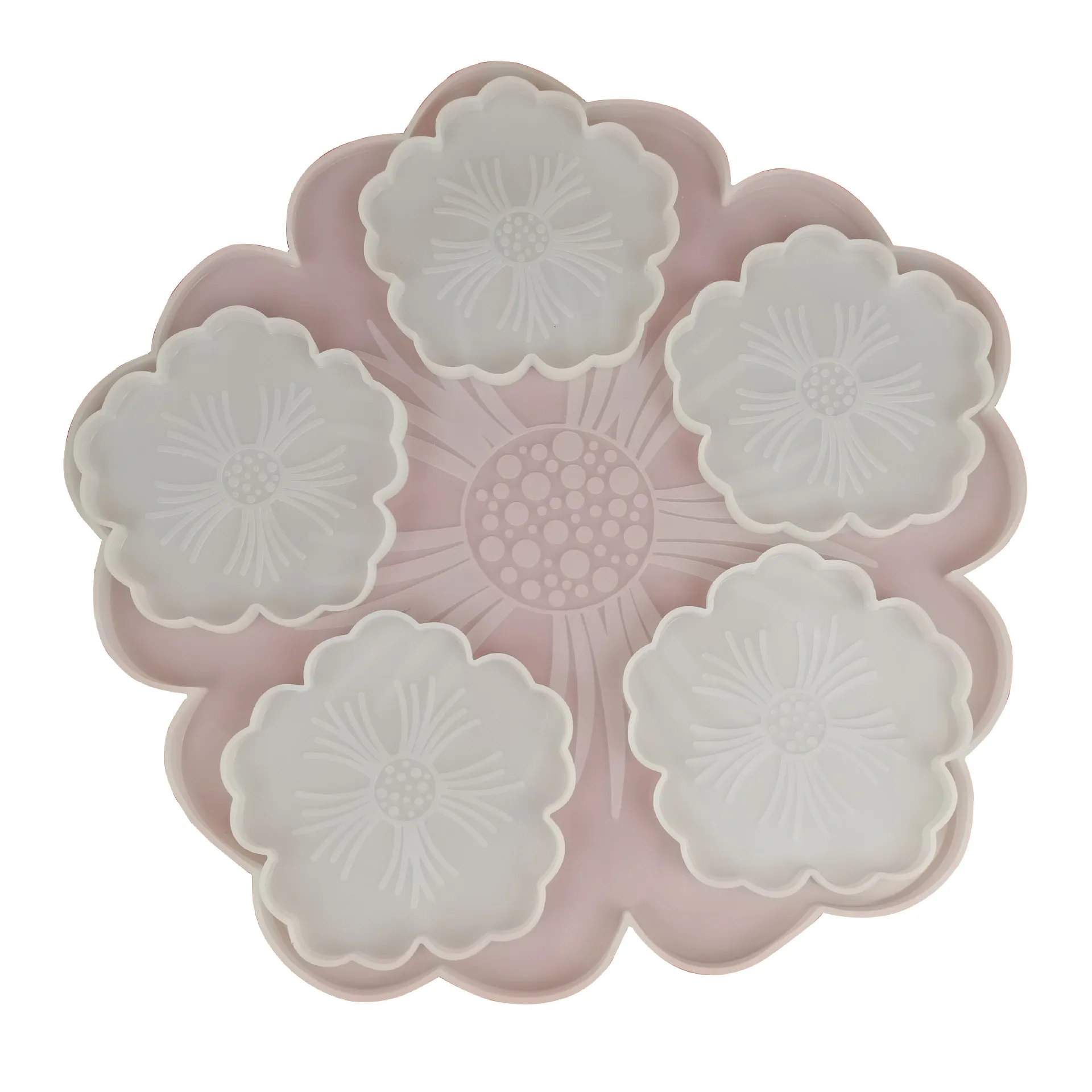 

0402 Petal Coaster Set Crystal Epoxy Sun Flower Tray Combination Resin Silicone Mold DIY, Transparent
