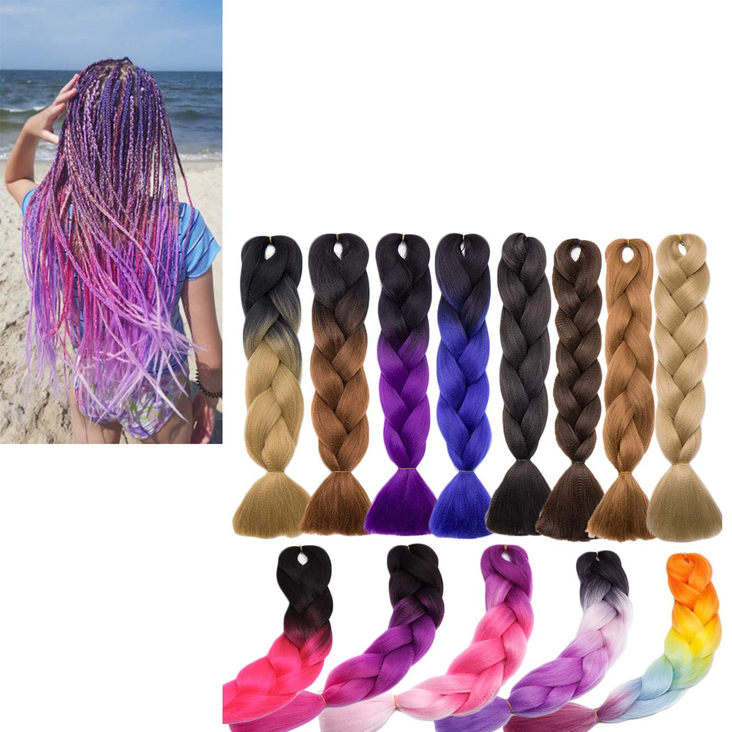 

Wholesale 24 Inch Jumbo Ombre Braids Hair Synthetic Braiding Hair Extensions braids