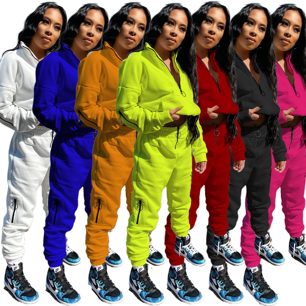 

EB20110237Women Ladies Sweat Suits Pants Long Sleeves Winter Two Piece Clothing Fashion Blank Plain Tracksuits Joggers Yoga Sets