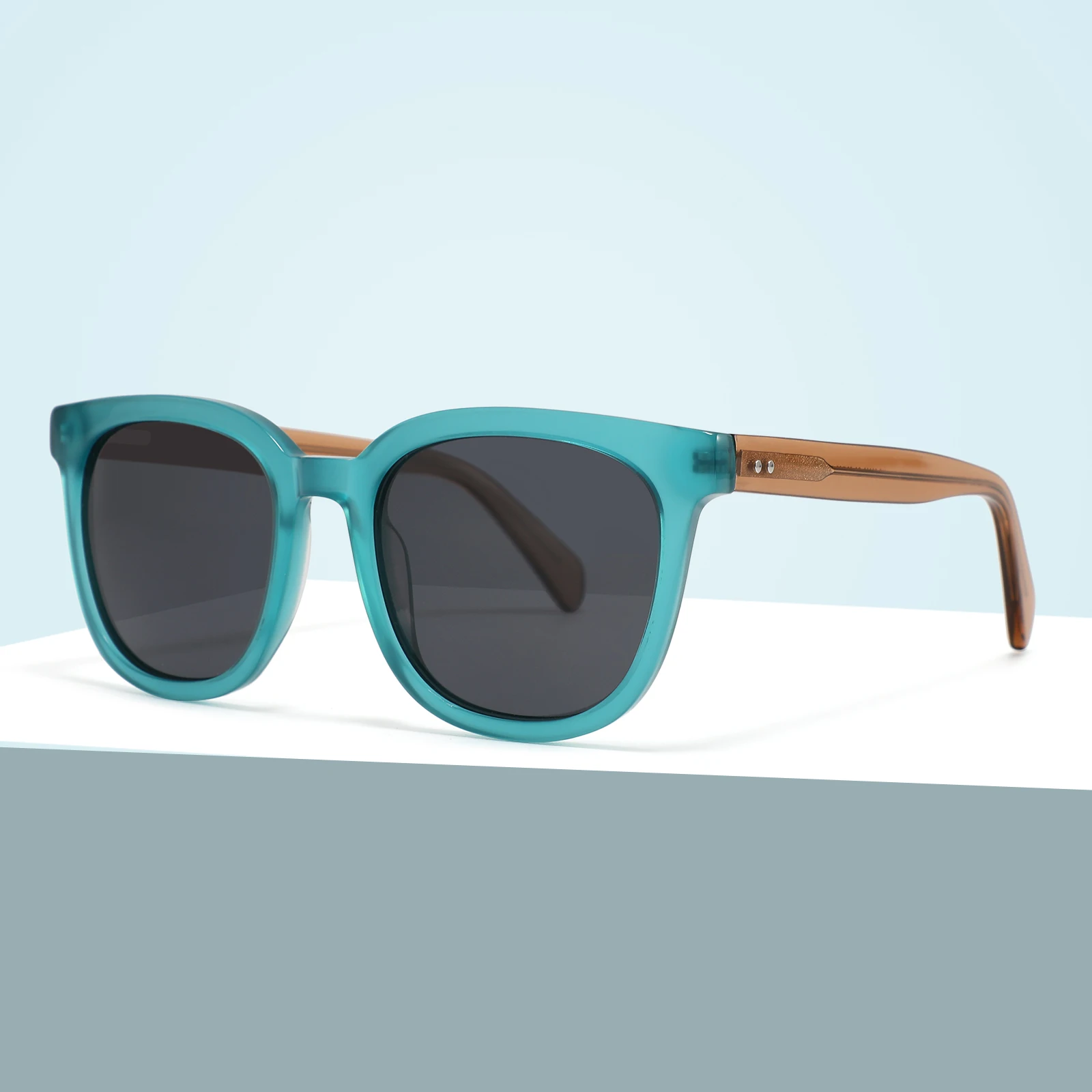 

New trendy stylish custom logo spring hinges acetate square sunglasses polarized