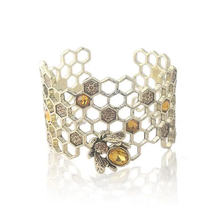 

Heavy Big Statement Honeycomb Cuff Bangle Bracelet, Picture show