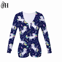 

2020 long sleeve button front custom blue unicorn pattern adult Onesie