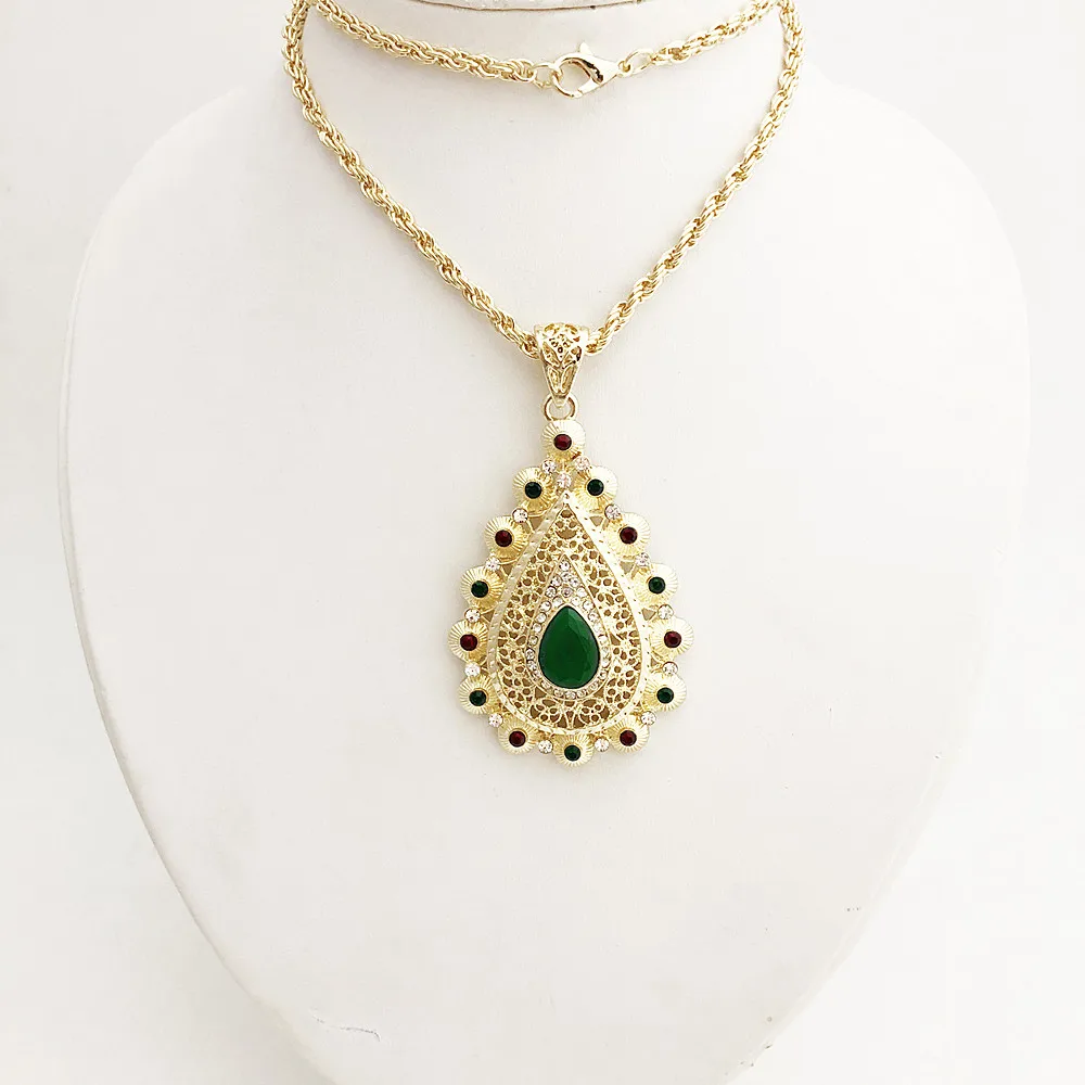 

Morocco Women Pendant Necklace Hollow Metal Arabesque Water Drop Shape Long Chain Ethnic wedding Hip Hop Jewelry