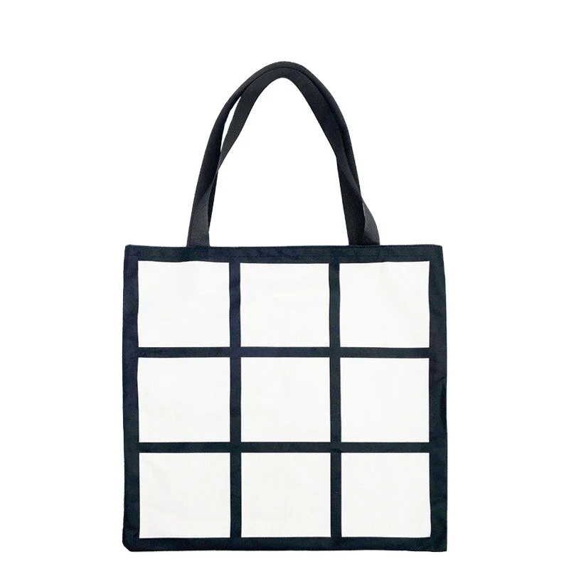 

Best selling durable using sublimation tote canvas single-side bags, Front 9 panel, black backing