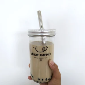 Image of 24oz reusable glass bubble tea cup with 12mm straw