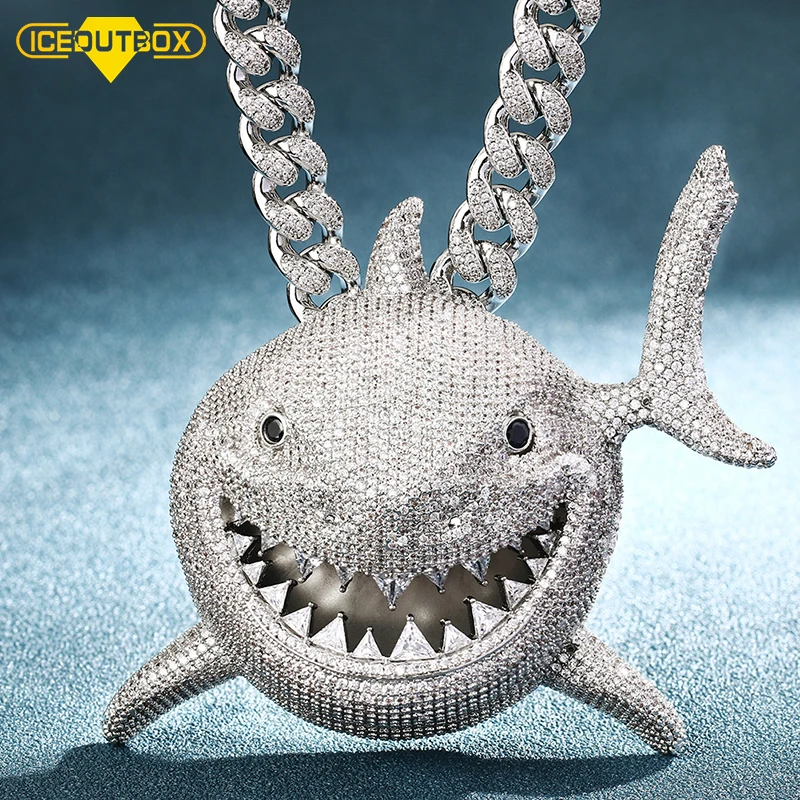 

New Design Iced Out Hip Hop Big Size Shark Charm Pendants Necklace For Men