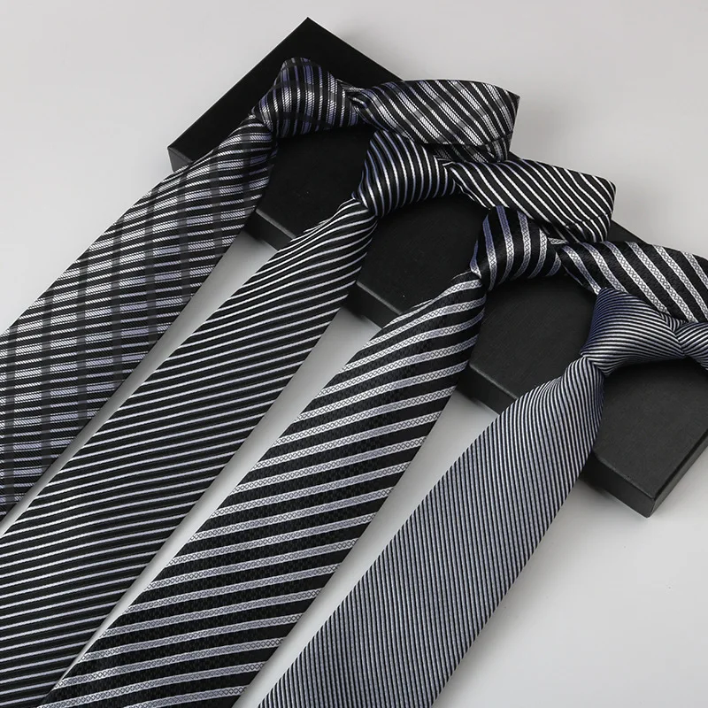 Wholesale Business High-end Men's Dark Color Necktie 8cm Striped Polyester Tie for Formal Occasions