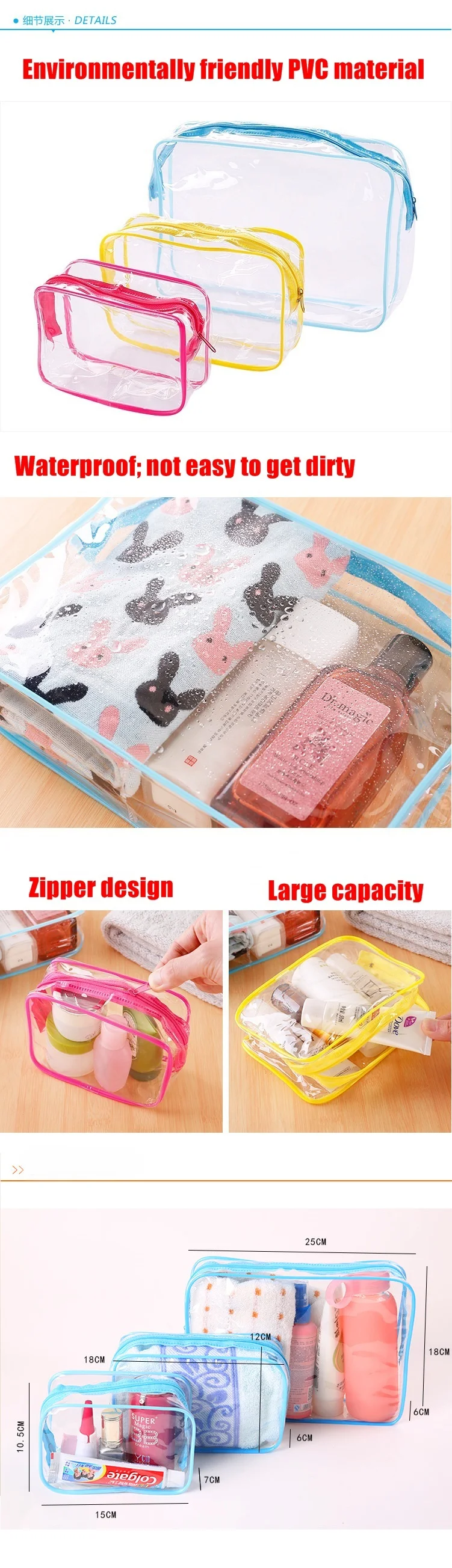 product-GF bags-2020 Colorful Portable zipper PVC Transparent Cosmetic Bag Toiletry Wash Make Up Bag
