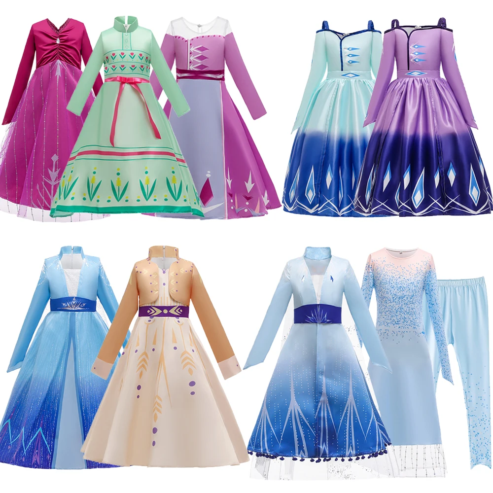 Online Girls Long Sleeve Ice Queen Cosplay Costume Party Princess Costume Movie Frozen 2 Elsa Dress BX1655, Blue