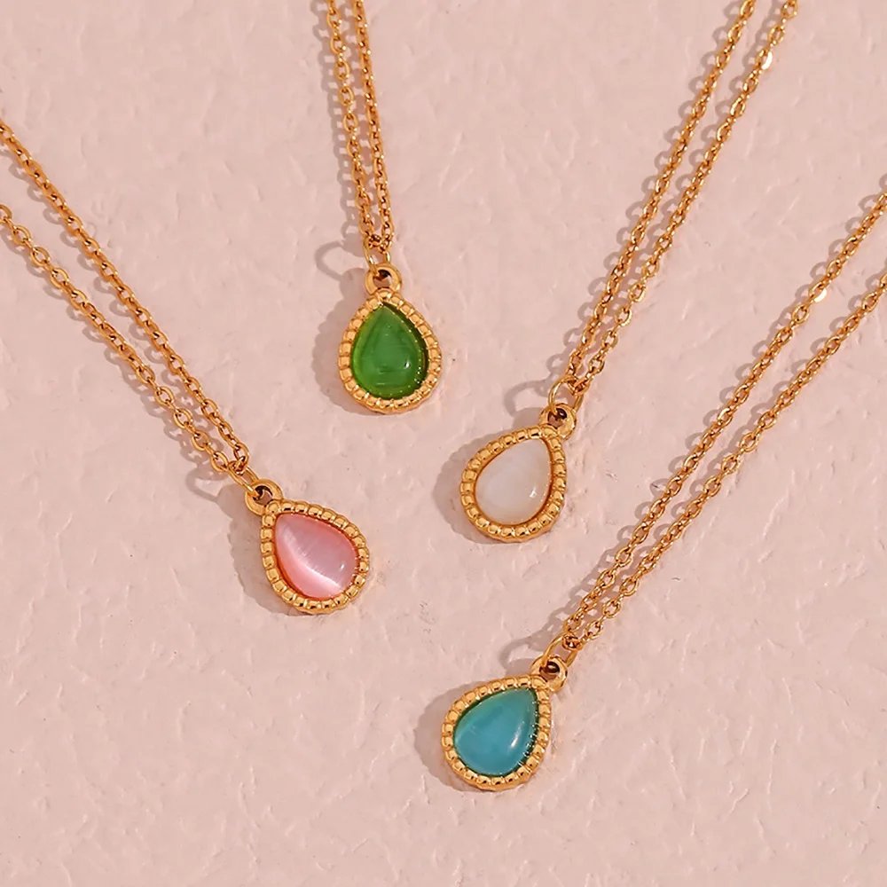 

Colorful Natural Stone Water Drop Opal Pendant Necklace 18k Gold Plated Stainless Steel Necklace Design Jewelry