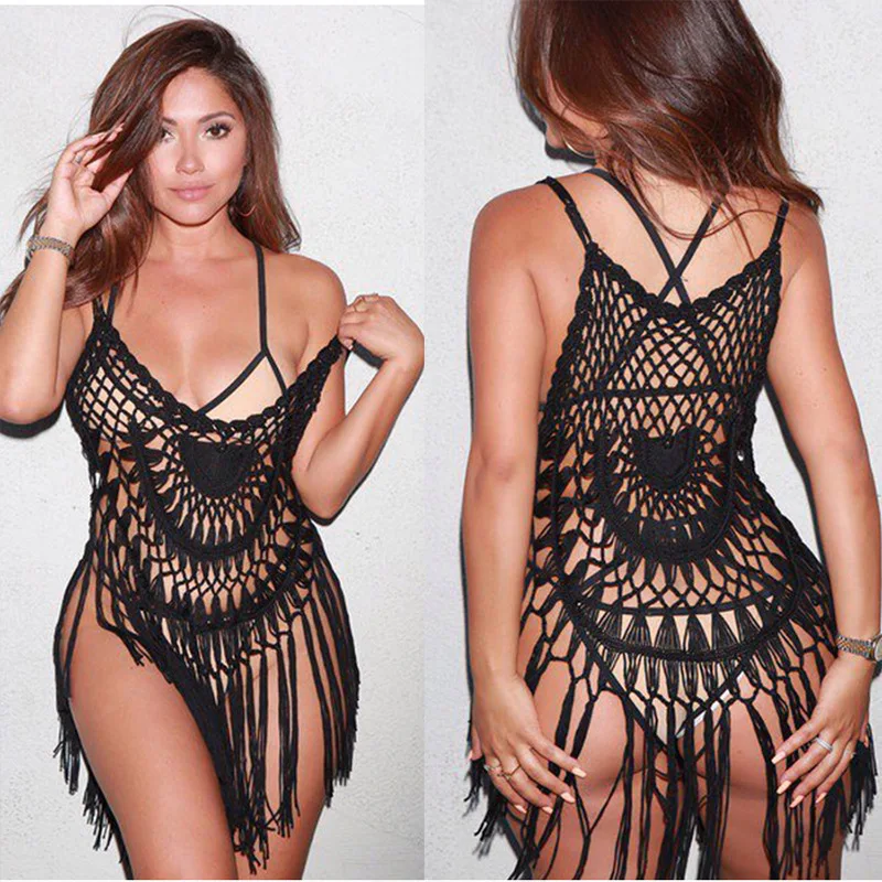 

Sexy women hollow out beach cover up crochet bikini cover ups tassel cover-ups bathing suit swimwear dress swimsuit vestido, Flower