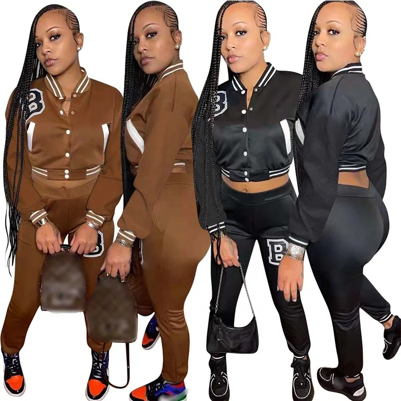 

Trendy Casual Short Jackets Baseball Uniform Design 2022 Two Piece Set Women Clothing