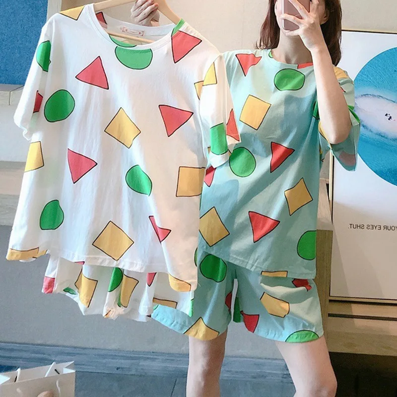 

Ladies Pajamas Short-sleeved Long Sleeve Trousers Cartoon Home Casual Wear Woman Two-piece Pajamas Spring And Summer, Picture shows