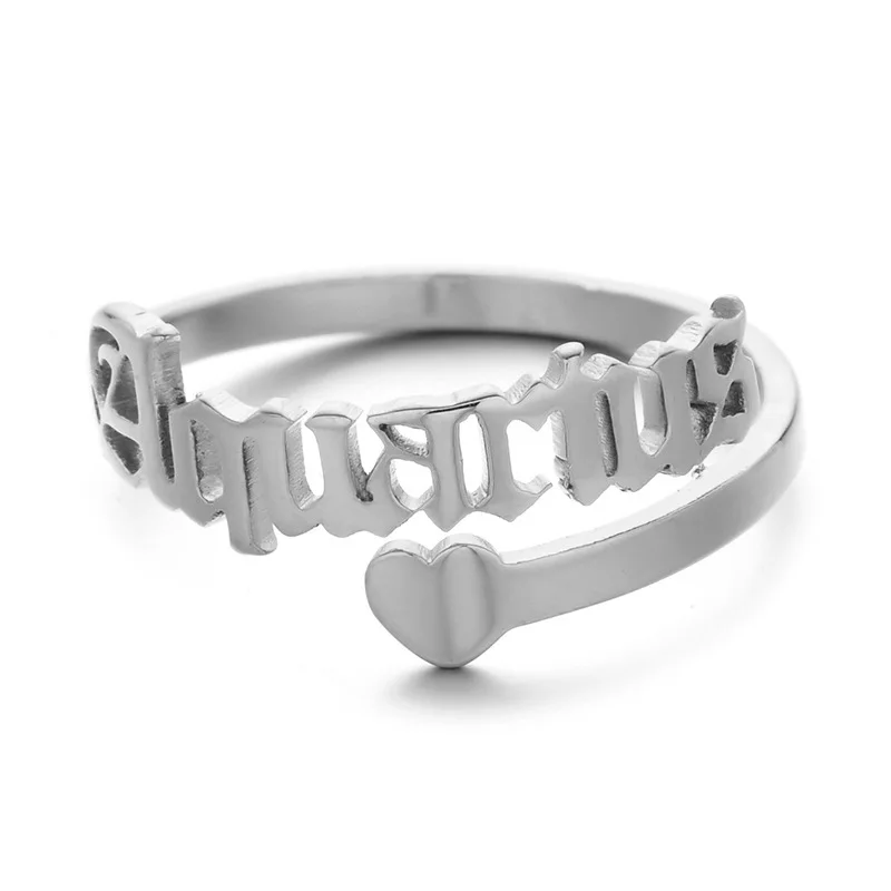 

Letter Heart Zodiac Ring Couple Stainless Steel Open Ring  Gold Silver Color Jewelry for Girls Women Men Gift