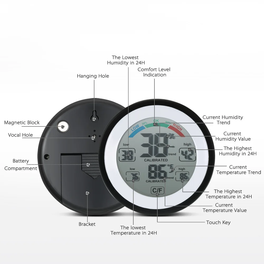 Humidity Meter Indoor Electronic Temperature Round circular Digital Thermometer Hygrometer table desk hygrothermograph