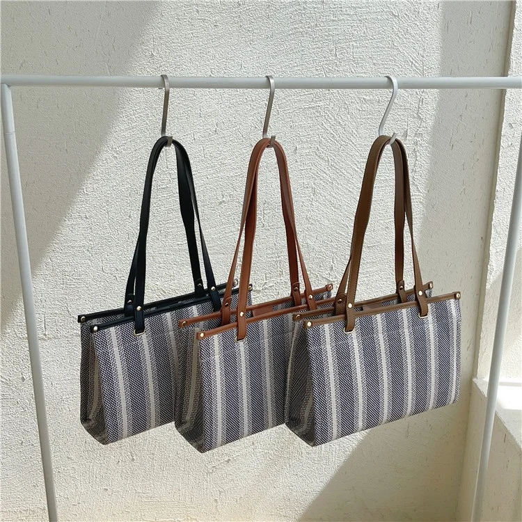 

Factory wholesale ladies temperament leisure single shoulder bag fashion trend canvas bag large capacity stripe pattern tote bag