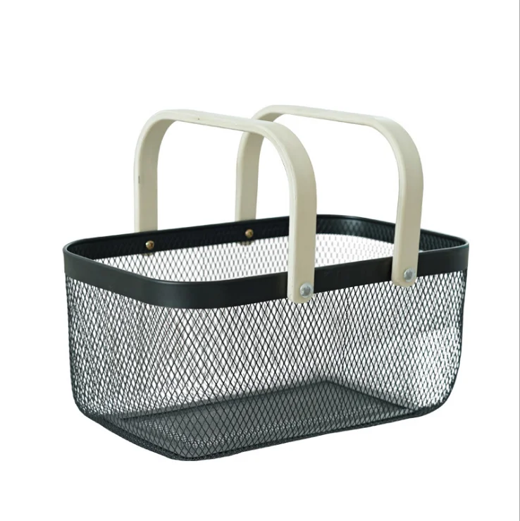 

Multifunctional kitchen organiser office home grocery plastic storage basket metal mesh storage fruit basket