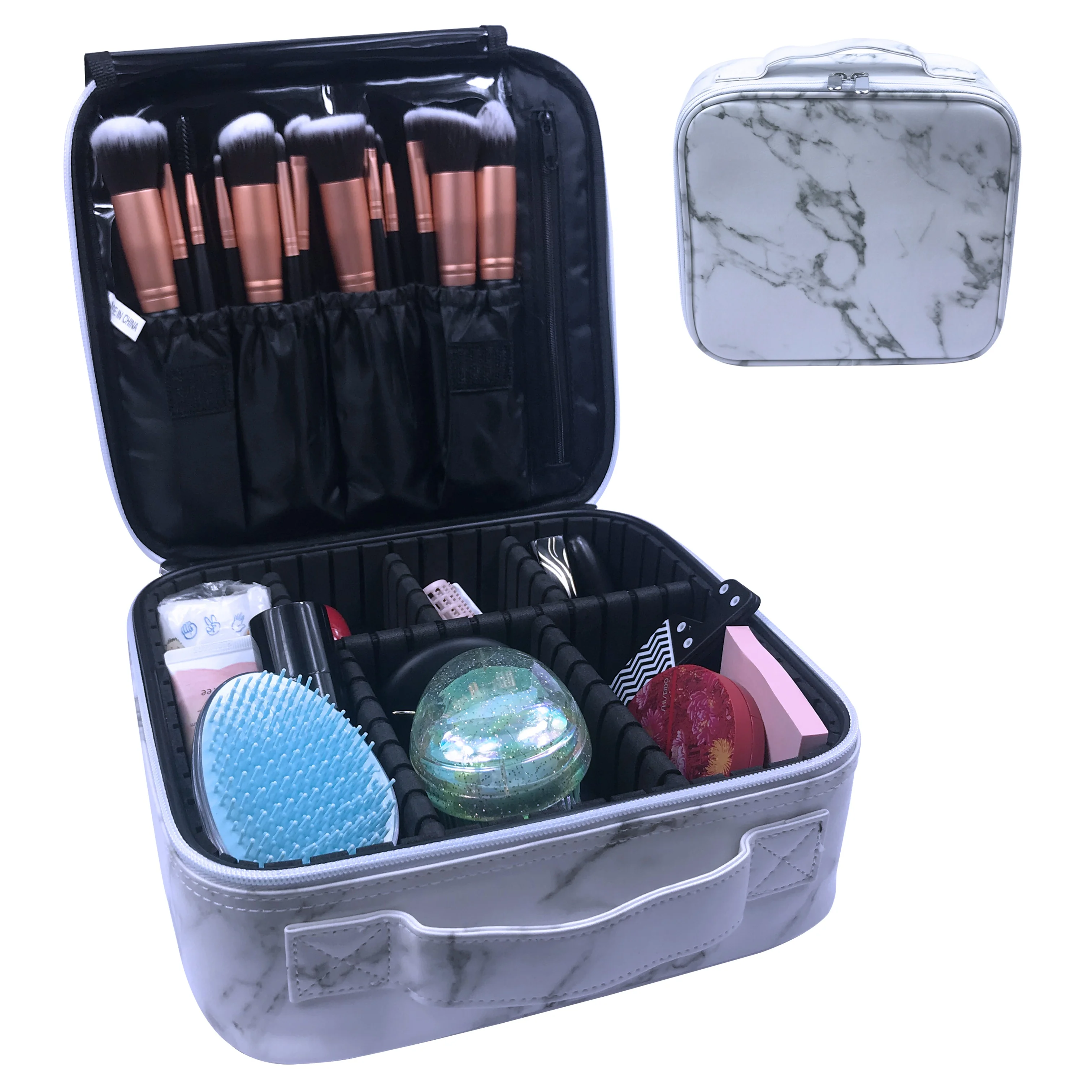 

Adjustable Dividers Marble Cosmetic Organizer Storage Bag Makeup Train Case