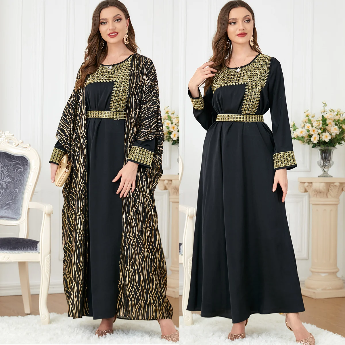 

Newest popular women abaya suit dress Luxurious style women abaya with inner dress high quality muslim dress