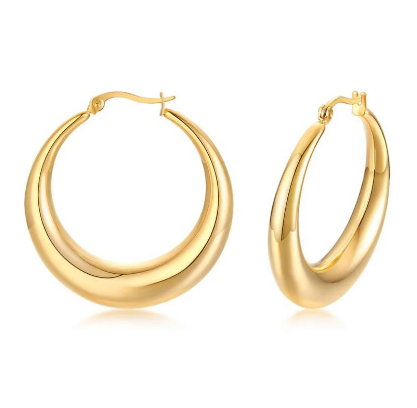 

Fashion 18k Yellow Gold Filled Earrings Hoops Thick Big Hoop Earring Stainless Steel Jewelry Women, Gold plated