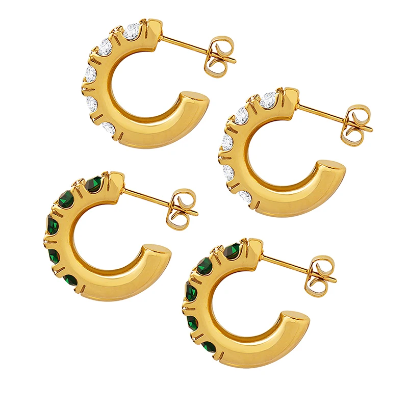 Fashionable New Stainless Steel C Shaped Zircon Earrings Colorproof Drop Shipping Design for Women Daily and Party Wear