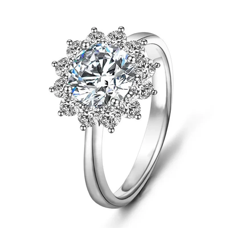 

Moissanite Proposal Ring Group inlaid Moissanite Snowflake Shaped Women's S925 Sterling Silver Rings