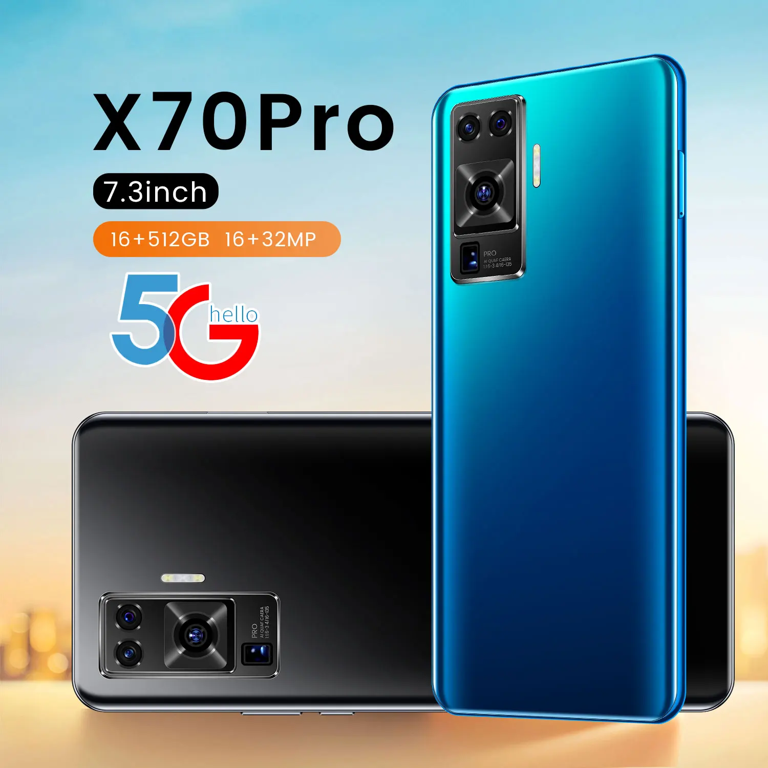 

X70 Pro Plus 5G Smart Phone 7.3Inch Mobile Phone 48.0MP 16GB+512GB 120hz AMOLED 6800mAh 55W Quick Charger Android 11