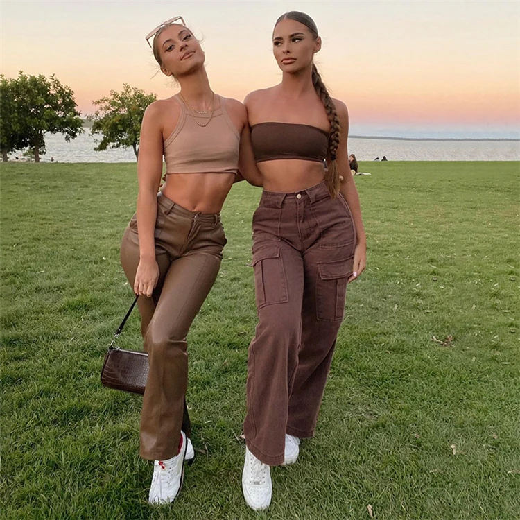 

DUODUOCOLOR New style street trend solid color pocket loose casual trouser women summer jeans fashion pant D98041