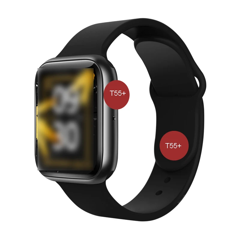 

T55+ Smart watch series 6 Spin button 1.75 inch full screen call mobile phone sync communication smart watch, Black blue red pink silver