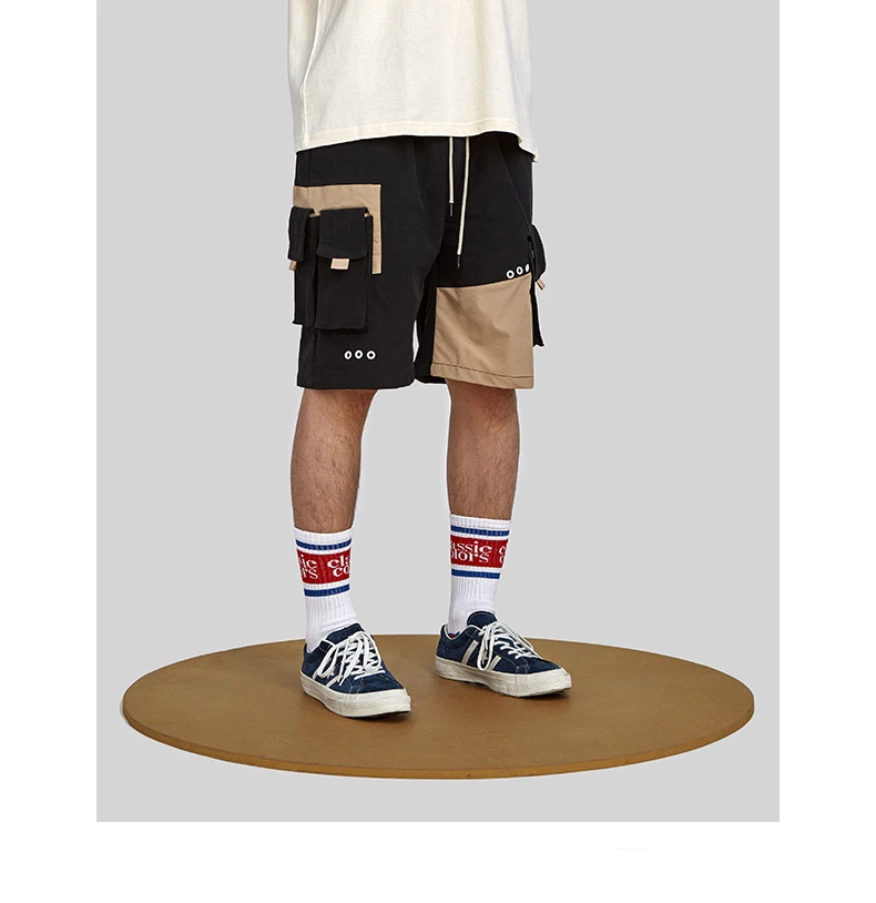 

Wholesale Irregular Pockets Nylon Sweatpants Mens Cargo Shorts, Black