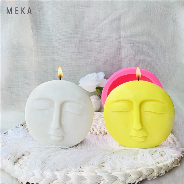 

L7270 DIY Custom Aromatherapy candle mold round Luna face candle making silicone mold, White