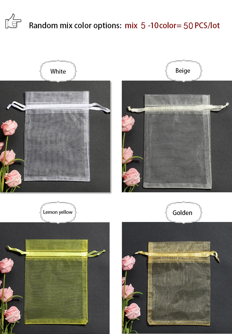 product-50pcslots White Organza Drawstrings Bags 7x9cm Jewelry Gift Package Bags Yarn Pouch Christma-1
