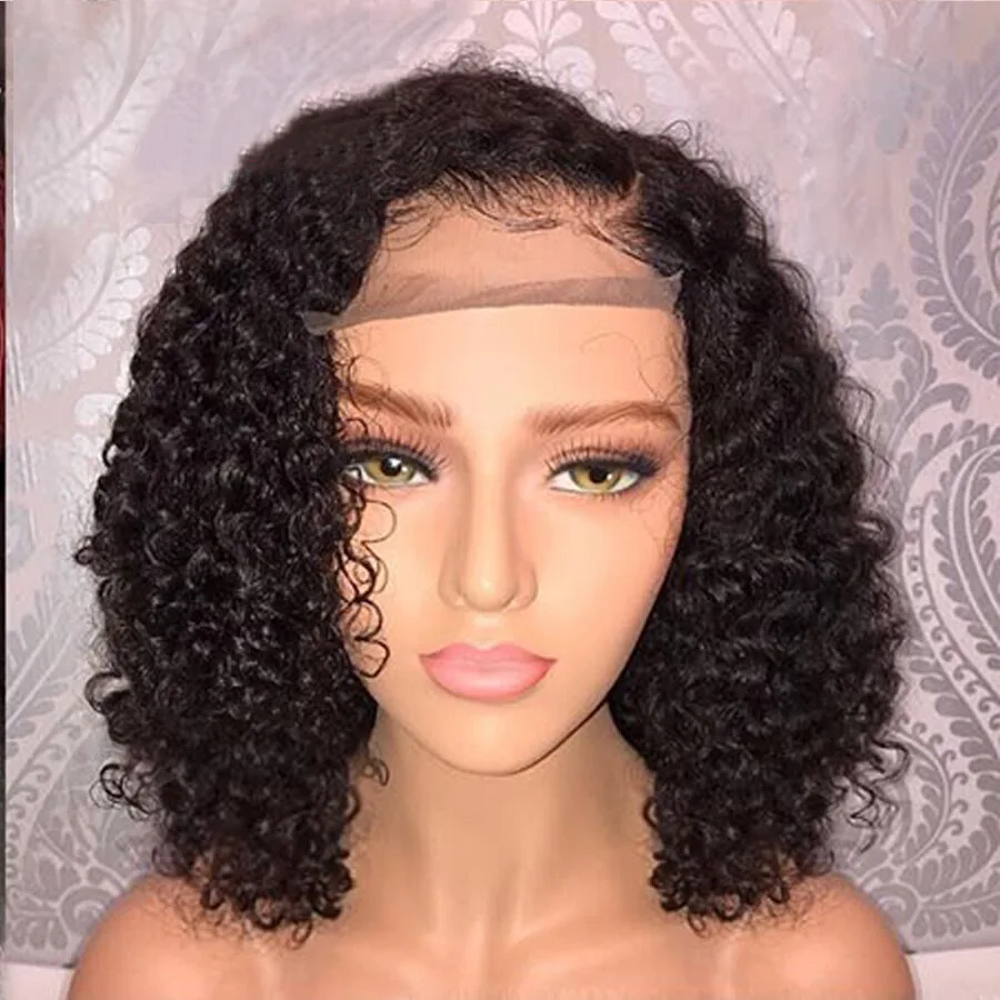 

Women's front lace short curly wig hot sale human hair wigs wholesale manufacturer wig with bang