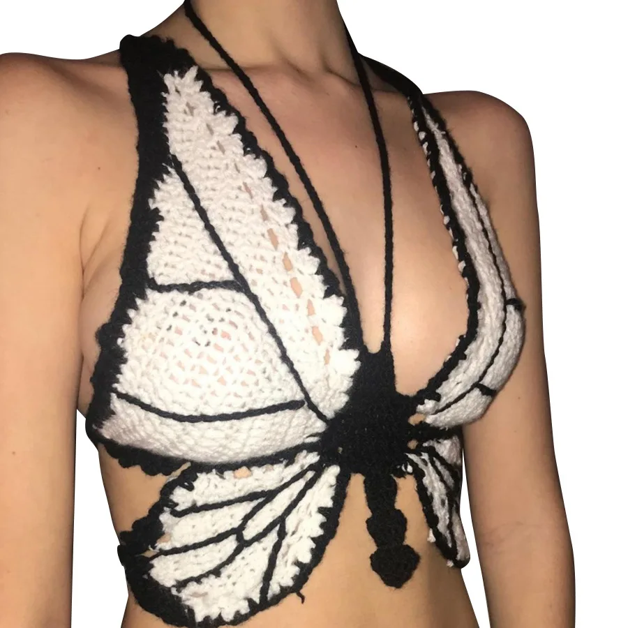 

2021 Halter Knitted Wrapped Backout Butterfly Tank Top Women
