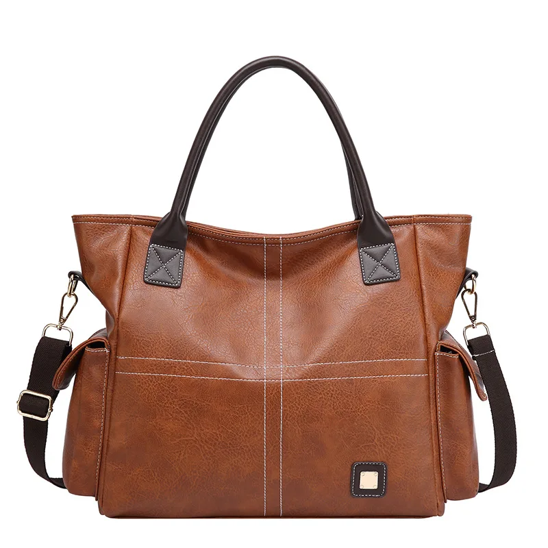 

Vintage Style Brown Pu Leather Over Size Travelling Tote Women Large Handbag, Black, red, brown, apricot