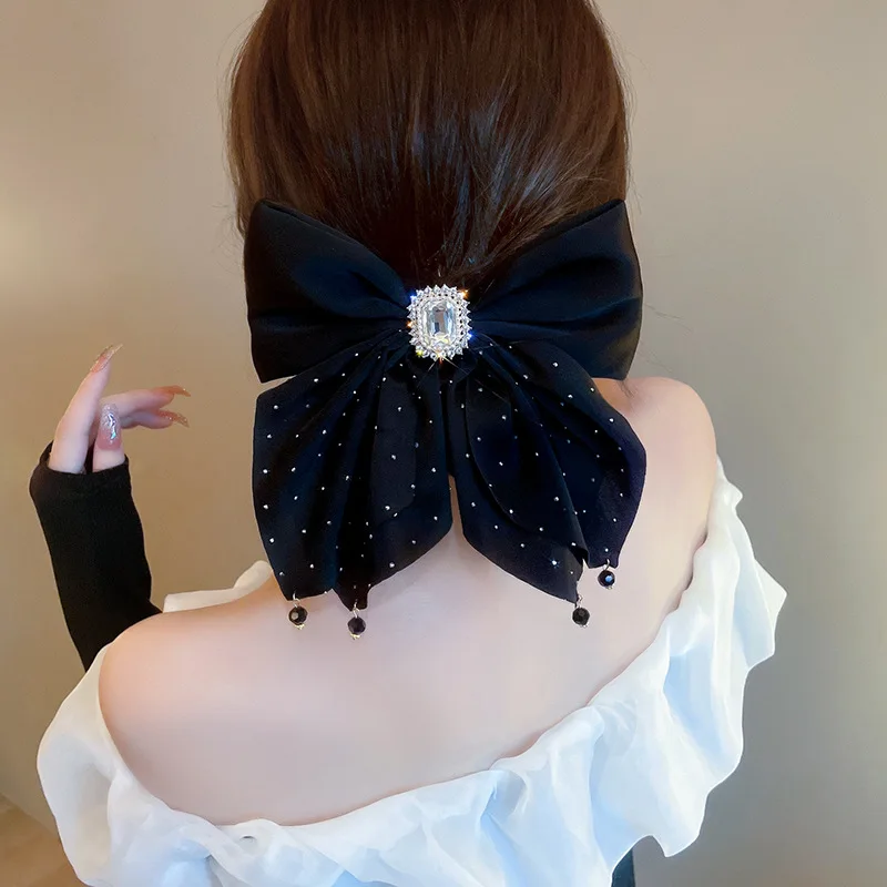 

Fermaglio Per Capelli Black Ponytail Clip Headdress Crystal Bling Bling Shiny Rhinestone Tassel Black Butterfly Hair Clip