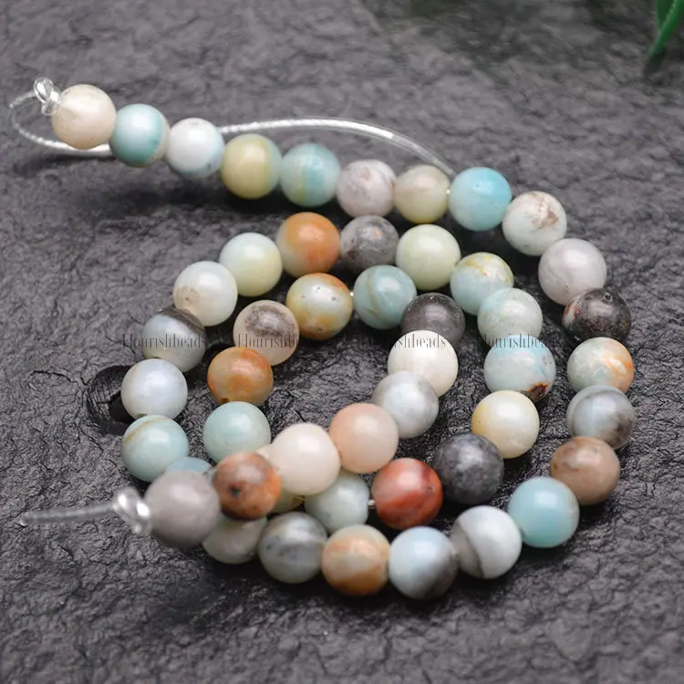 

2mm Big Hole Smooth Mix color Natural Amazonite Stone Round Beads 8mm 10mm 12mm