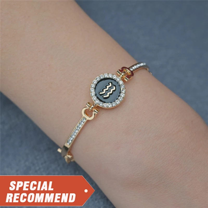 

2021 New Style Design Fashion 12 Zodiac Design Bracelet Gold Color Diamond Pendant Charm Bracelet For Women