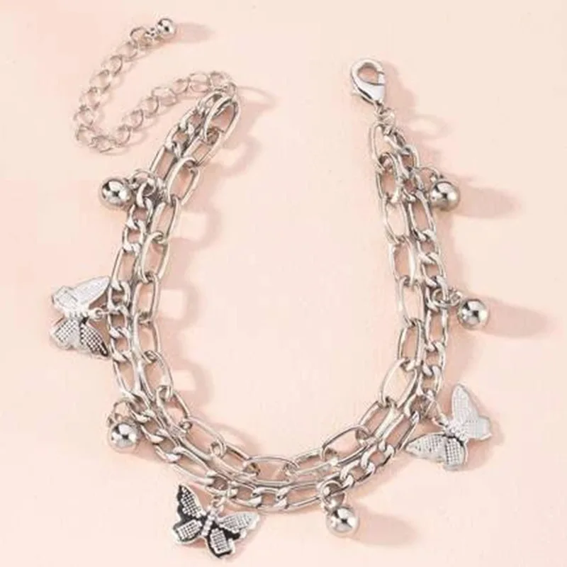 

European and American Style Retro Bracelet Fashion Versatile Metal Double Layer Pendant Hand Accessories for Lovers, Picture shows