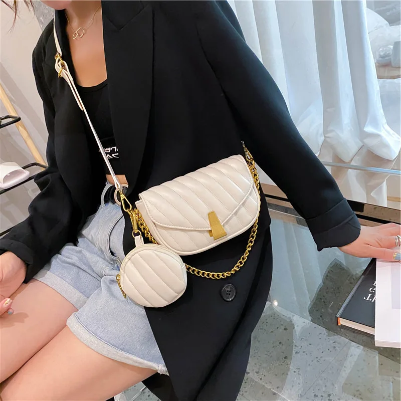 

2021 Fashion PU leather round crossbody shoulder handbag underarm bag chain mini purse for girls, 4 colors