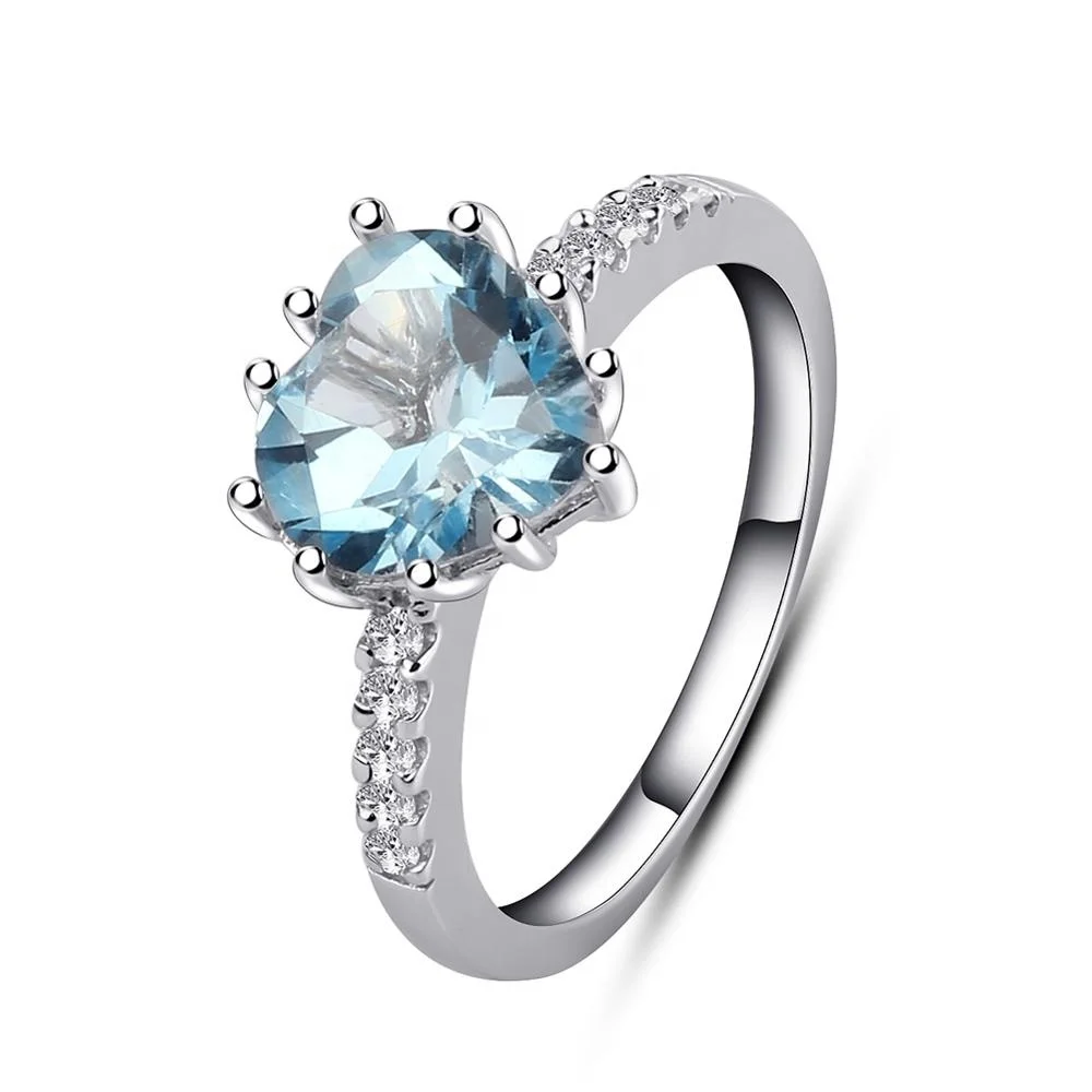 

Abiding Natural Sky Blue Topaz Gemstone Engagement Rings 925 Sterling Silver Heart Wedding Ring