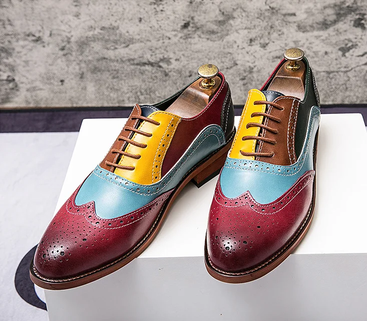 

2021 new Men leather dress shoes multicolor lace up leather office business shoes men's casual shoes, Mixed color